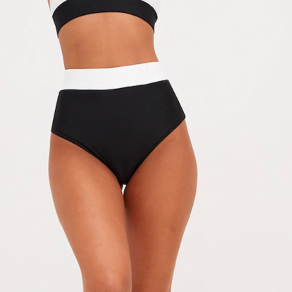 Black Contrast High-Waisted Bikini Bottom